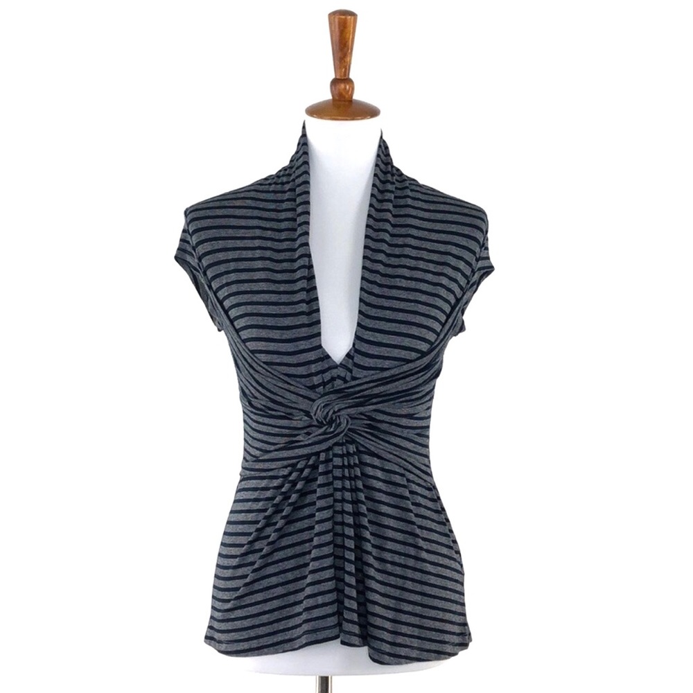 Anthropologie Lil Navy Knotted Front Short Sleeve Top